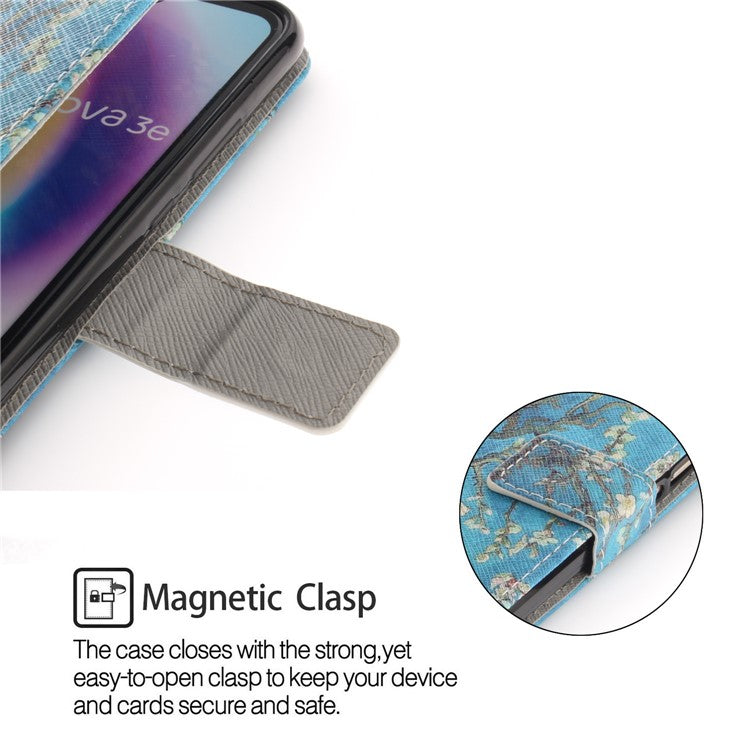 Patterned Wallet Stand PU Leather Flip Case for Huawei P20 Lite / Nova 3e - Almond Tree in Blossom