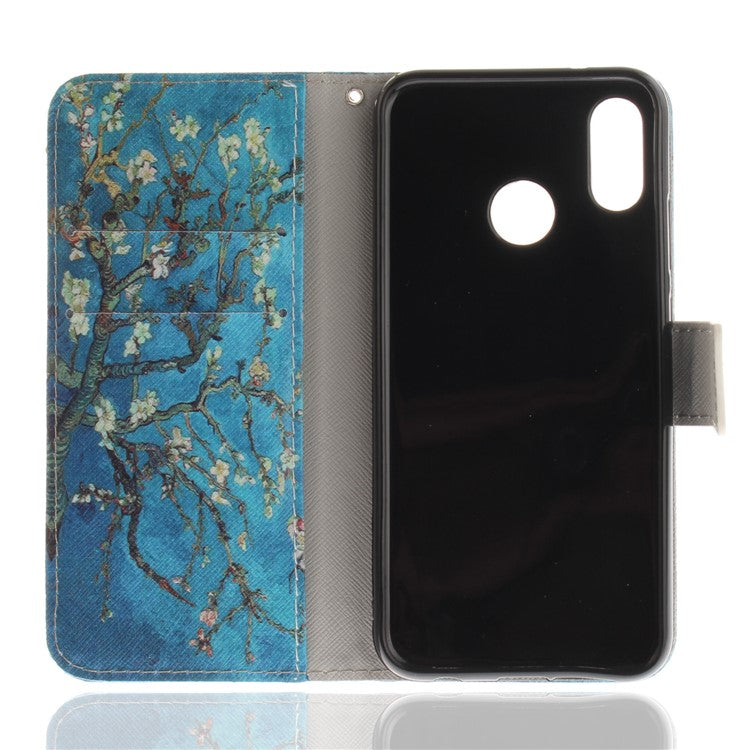 Patterned Wallet Stand PU Leather Flip Case for Huawei P20 Lite / Nova 3e - Almond Tree in Blossom