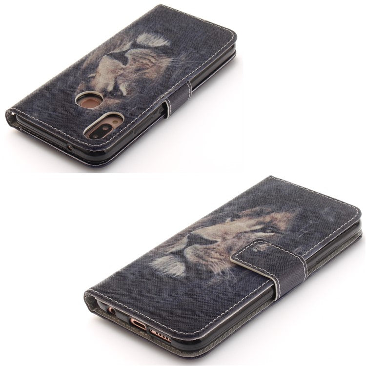 Patterned Wallet Stand PU Leather Protective Casing for Huawei P20 Lite / Nova 3e - Lion