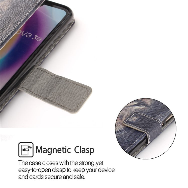 Patterned Wallet Stand PU Leather Protective Casing for Huawei P20 Lite / Nova 3e - Lion