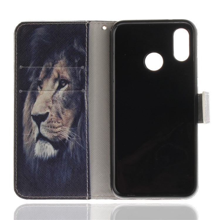 Patterned Wallet Stand PU Leather Protective Casing for Huawei P20 Lite / Nova 3e - Lion