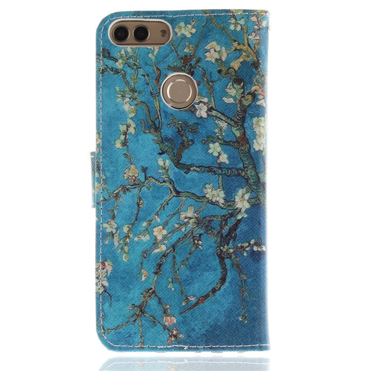 Patterned Wallet Stand PU Leather Shell for Huawei P Smart / Enjoy 7S - Almond Tree in Blossom