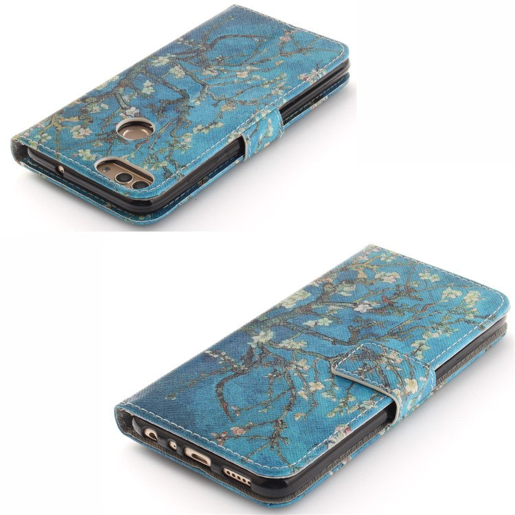 Patterned Wallet Stand PU Leather Shell for Huawei P Smart / Enjoy 7S - Almond Tree in Blossom