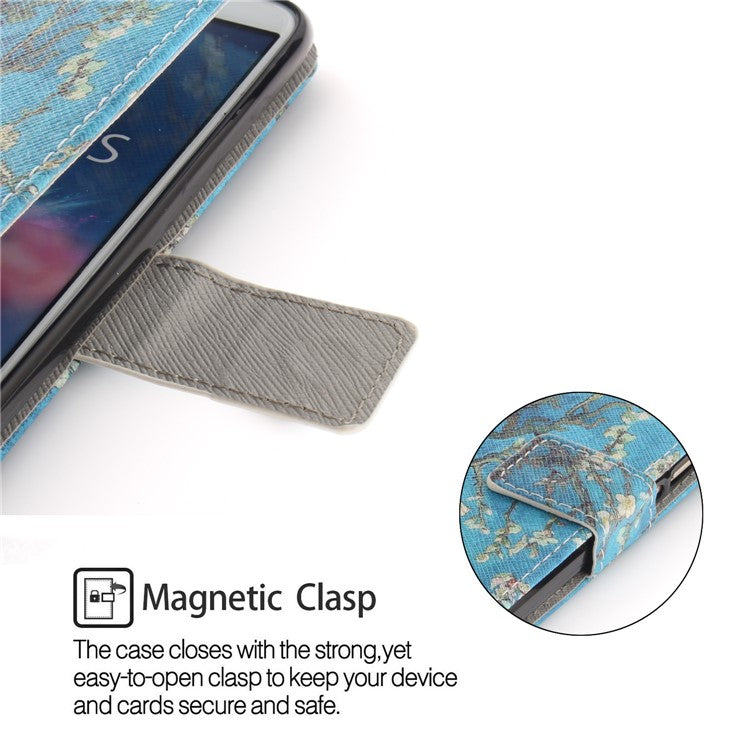 Patterned Wallet Stand PU Leather Shell for Huawei P Smart / Enjoy 7S - Almond Tree in Blossom