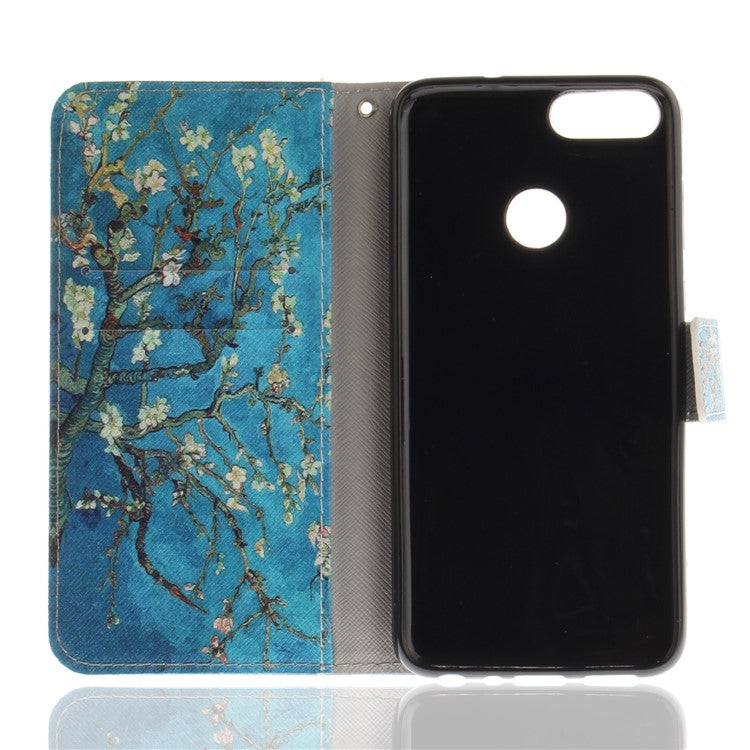 Patterned Wallet Stand PU Leather Shell for Huawei P Smart / Enjoy 7S - Almond Tree in Blossom