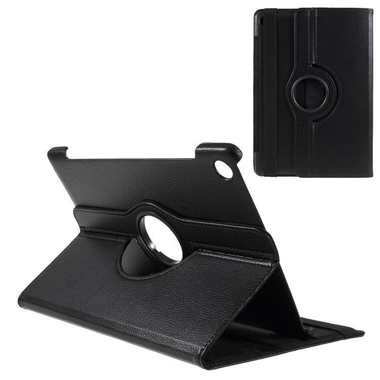 Litchi Skin Leather Case with Rotating Stand for Huawei MediaPad M5 10 / M5 10 (Pro) - Black