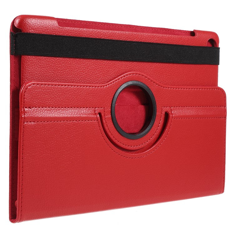 Litchi Skin Leather Shell with Rotating Stand for Huawei MediaPad M5 10 / M5 10 (Pro) - Red