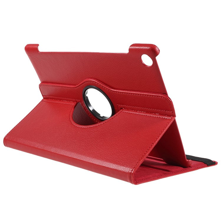 Litchi Skin Leather Shell with Rotating Stand for Huawei MediaPad M5 10 / M5 10 (Pro) - Red