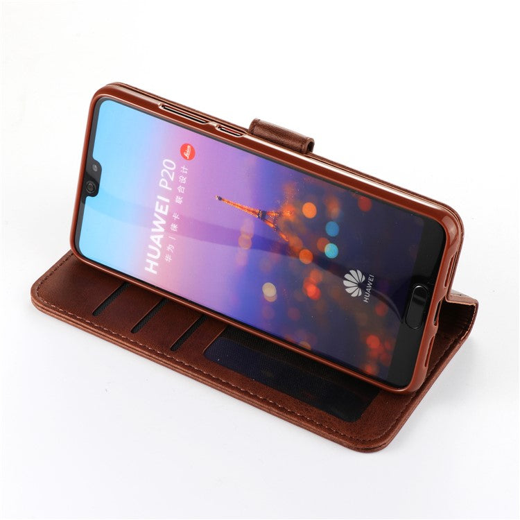 LC.IMEEKE Leather Wallet Protective Cover with Stand for Huawei P20 - Coffee
