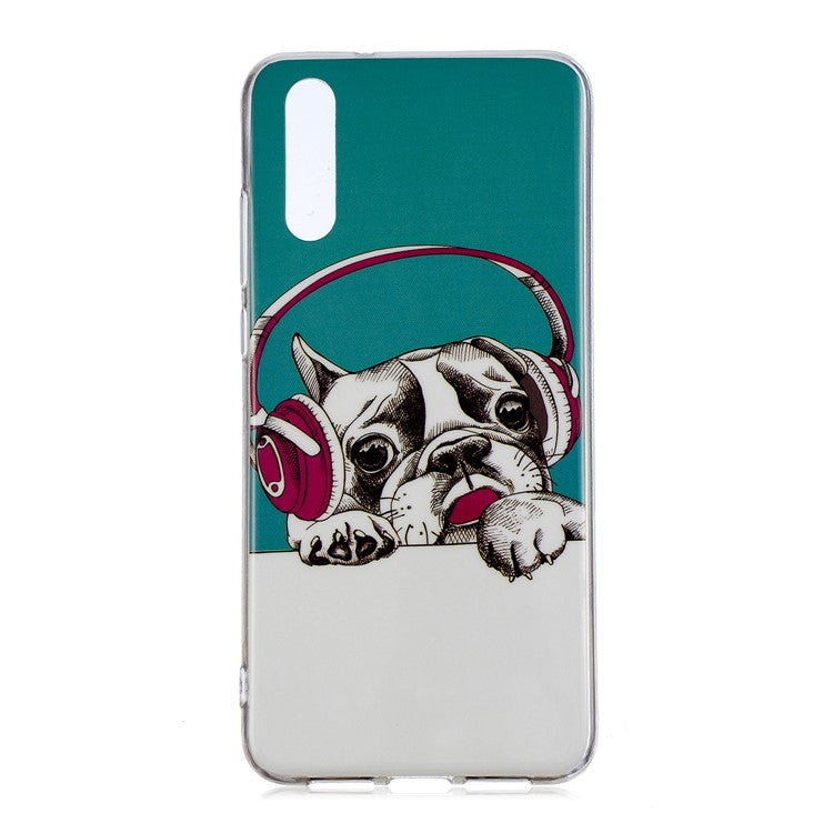 Luminous IMD Patterned Soft TPU Gel Cover for Huawei P20 - Dog Wearing Headphone