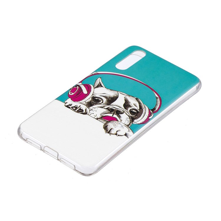 Luminous IMD Patterned Soft TPU Gel Cover for Huawei P20 - Dog Wearing Headphone