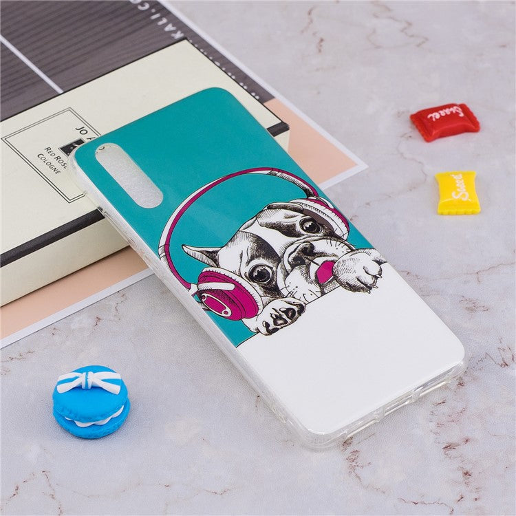 Luminous IMD Patterned Soft TPU Gel Cover for Huawei P20 - Dog Wearing Headphone