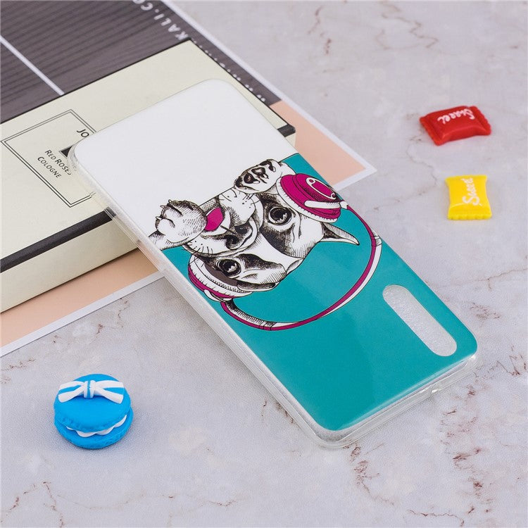 Luminous IMD Patterned Soft TPU Gel Cover for Huawei P20 - Dog Wearing Headphone