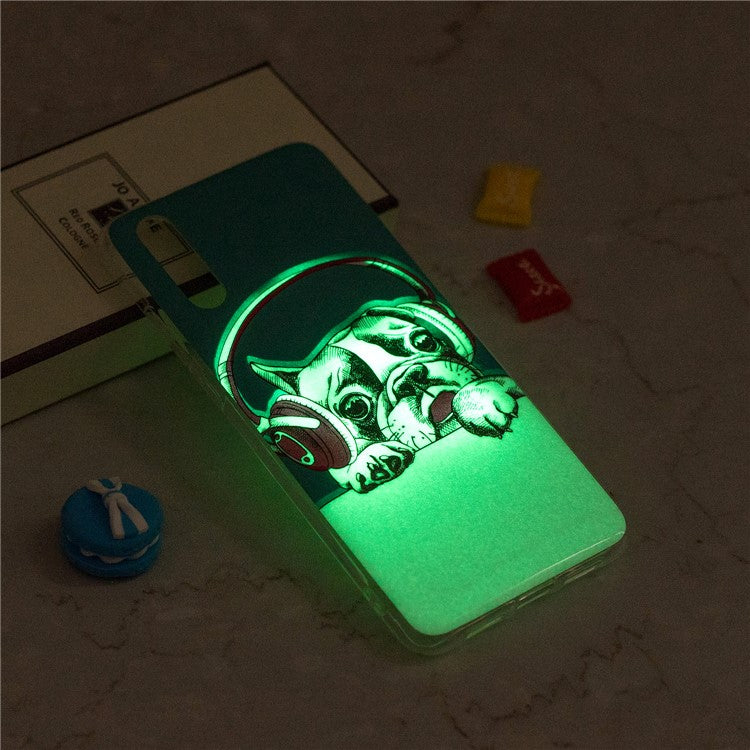 Luminous IMD Patterned Soft TPU Gel Cover for Huawei P20 - Dog Wearing Headphone