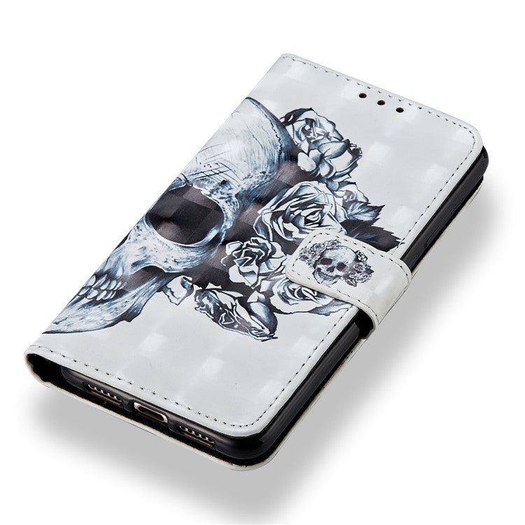 Pattern Printing Wallet Leather Stand Mobile Phone Case for Huawei P20 - Flowered Skull