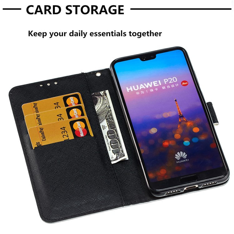 Pattern Printing Wallet Leather Stand Mobile Phone Case for Huawei P20 - Flowered Skull