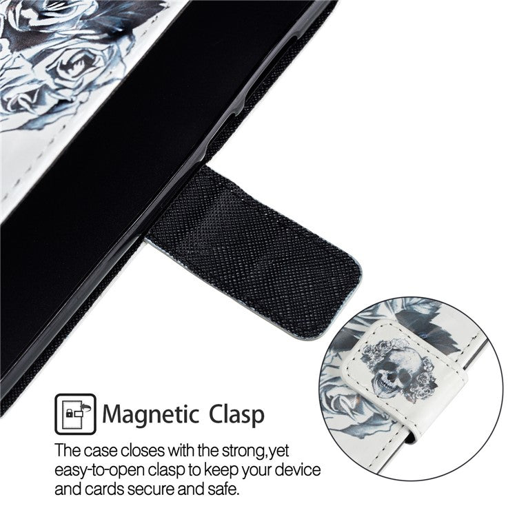 Pattern Printing Wallet Leather Stand Mobile Phone Case for Huawei P20 - Flowered Skull