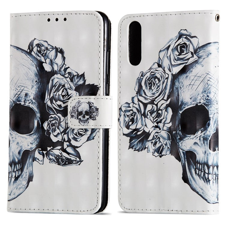 Pattern Printing Wallet Leather Stand Mobile Phone Case for Huawei P20 - Flowered Skull