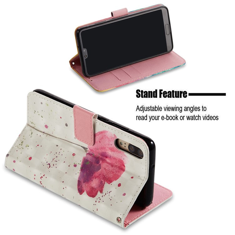 Pattern Printing Wallet Stand Leather Cover for Huawei P20 - Flower