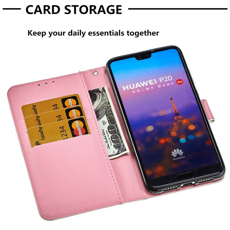 Pattern Printing Wallet Stand Leather Cover for Huawei P20 - Flower