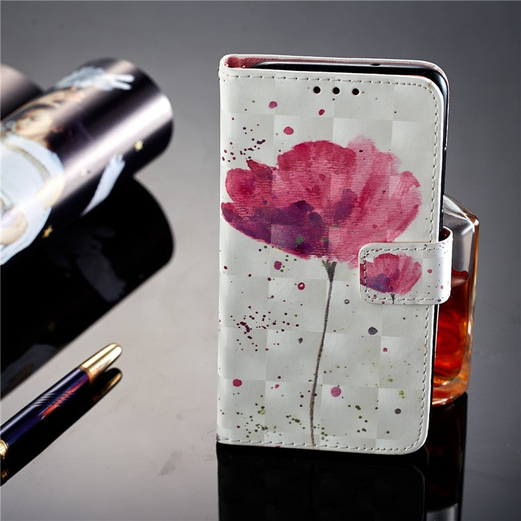 Pattern Printing Wallet Stand Leather Cover for Huawei P20 - Flower