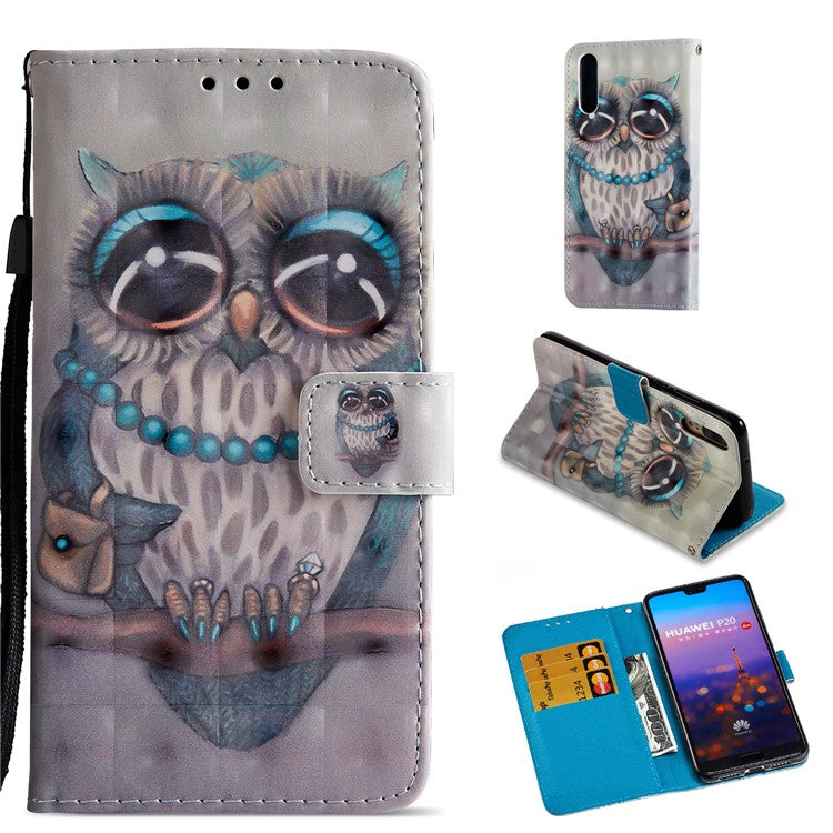 Pattern Printing Wallet Leather Flip Stand Phone Cover for Huawei P20 - Owl on the Branch