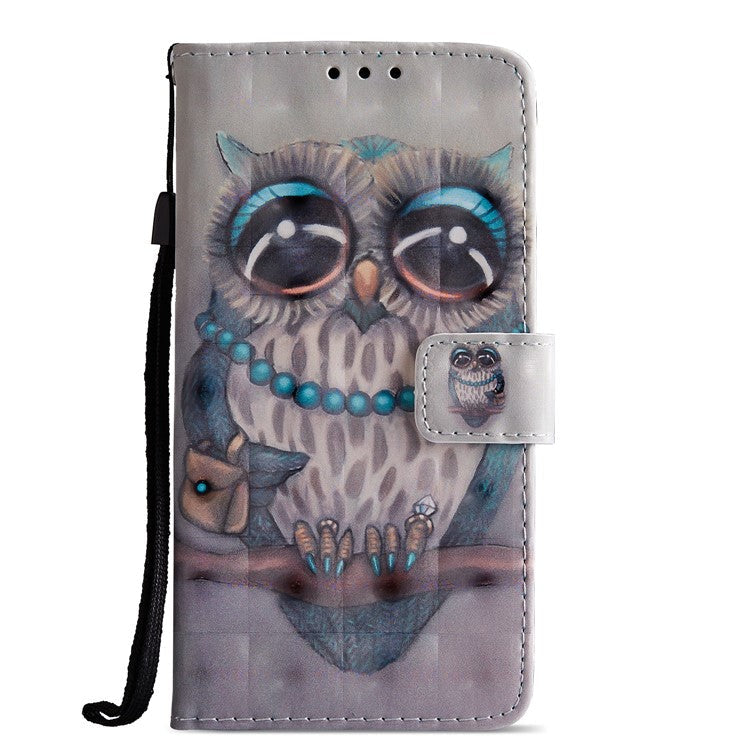 Pattern Printing Wallet Leather Flip Stand Phone Cover for Huawei P20 - Owl on the Branch