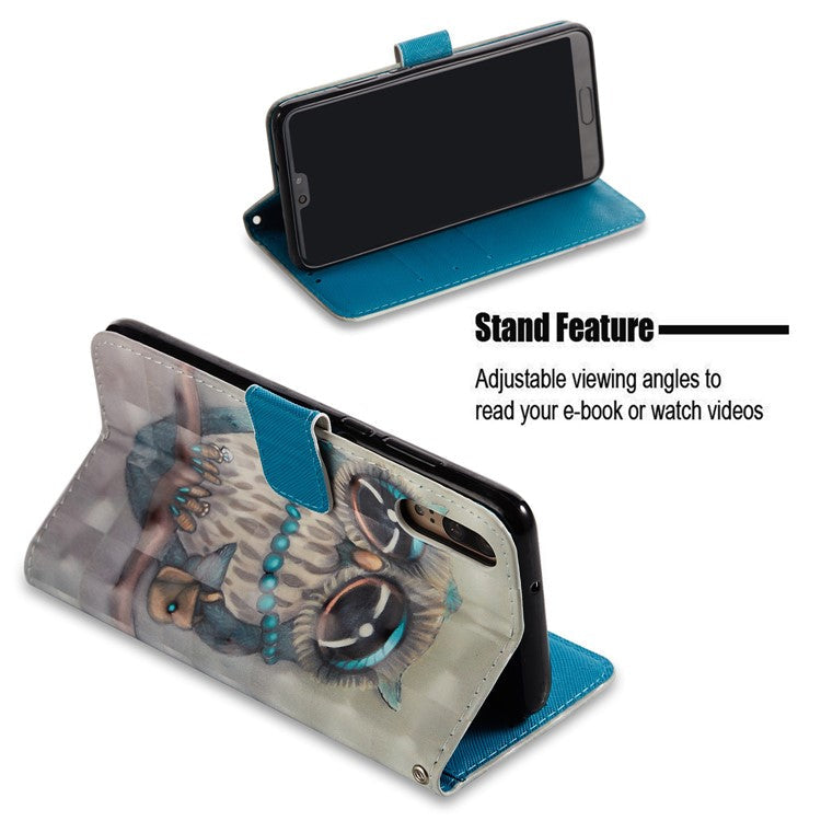 Pattern Printing Wallet Leather Flip Stand Phone Cover for Huawei P20 - Owl on the Branch