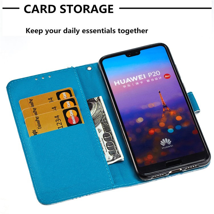 Pattern Printing Wallet Leather Flip Stand Phone Cover for Huawei P20 - Owl on the Branch