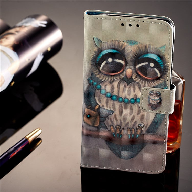 Pattern Printing Wallet Leather Flip Stand Phone Cover for Huawei P20 - Owl on the Branch
