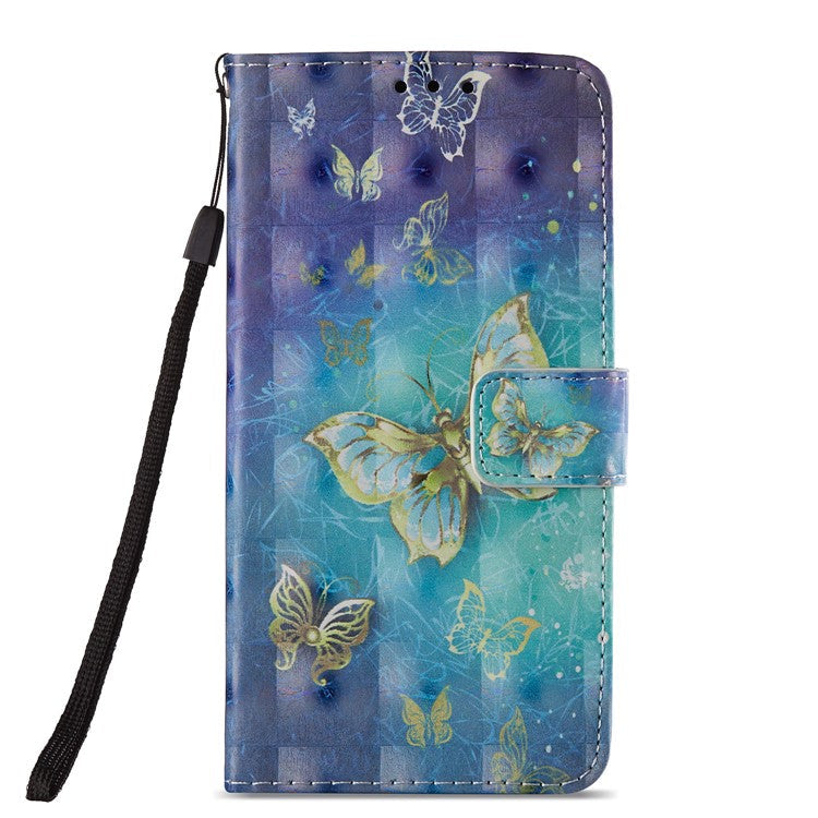 For Huawei P20 Lite / Nova 3e (China) Pattern Printing Leather Stand Magnetic Casing Shell - Gold Butterflies