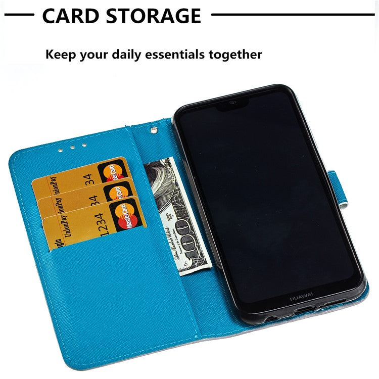 For Huawei P20 Lite / Nova 3e (China) Pattern Printing Leather Stand Magnetic Casing Shell - Gold Butterflies