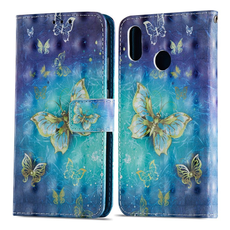 For Huawei P20 Lite / Nova 3e (China) Pattern Printing Leather Stand Magnetic Casing Shell - Gold Butterflies