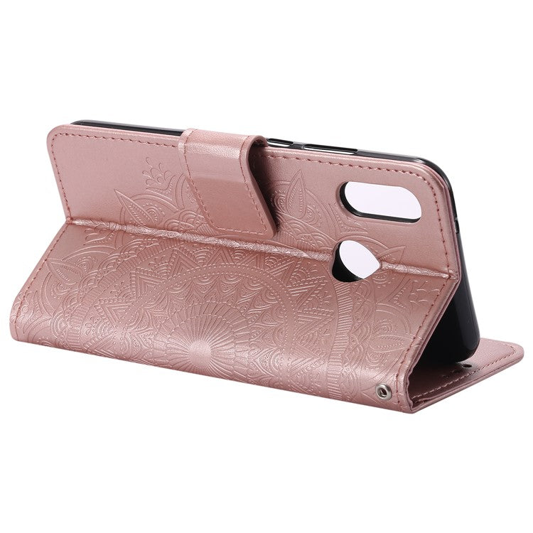 Imprinted Mandala Pattern Leather Wallet Phone Casing for Huawei P20 Lite / Nova 3e - Rose Gold