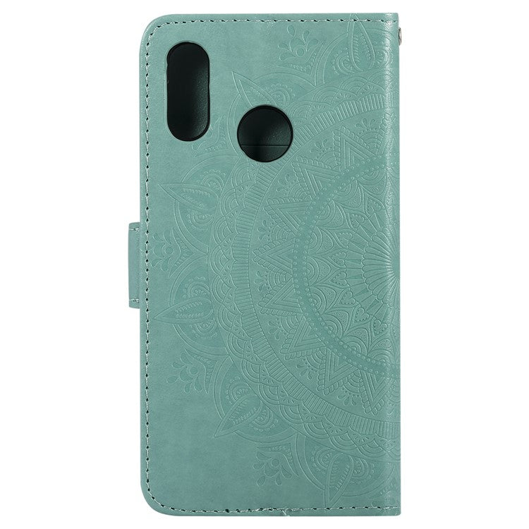Imprinted Mandala Pattern Stand Wallet Leather Phone Cover for Huawei P20 Lite / Nova 3e - Cyan