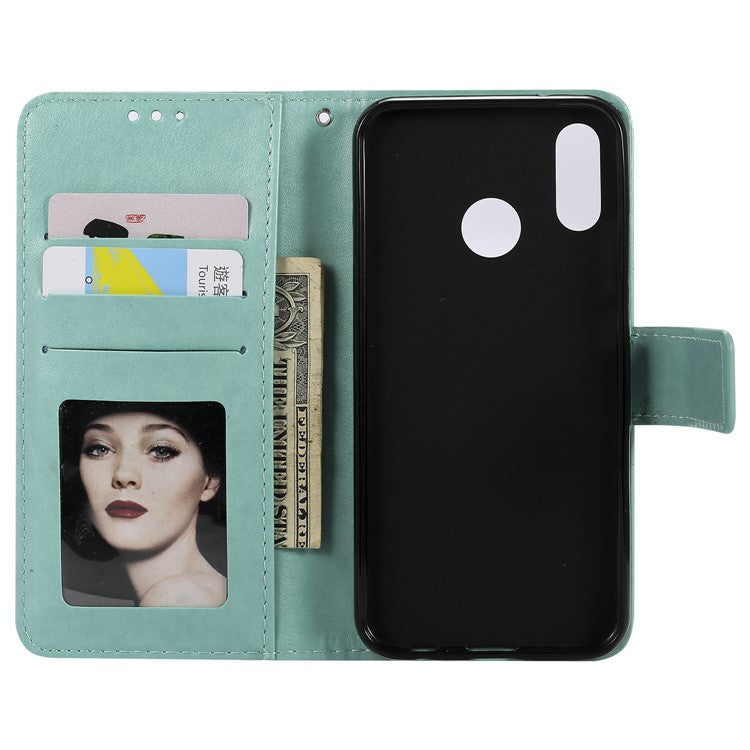 Imprinted Mandala Pattern Stand Wallet Leather Phone Cover for Huawei P20 Lite / Nova 3e - Cyan