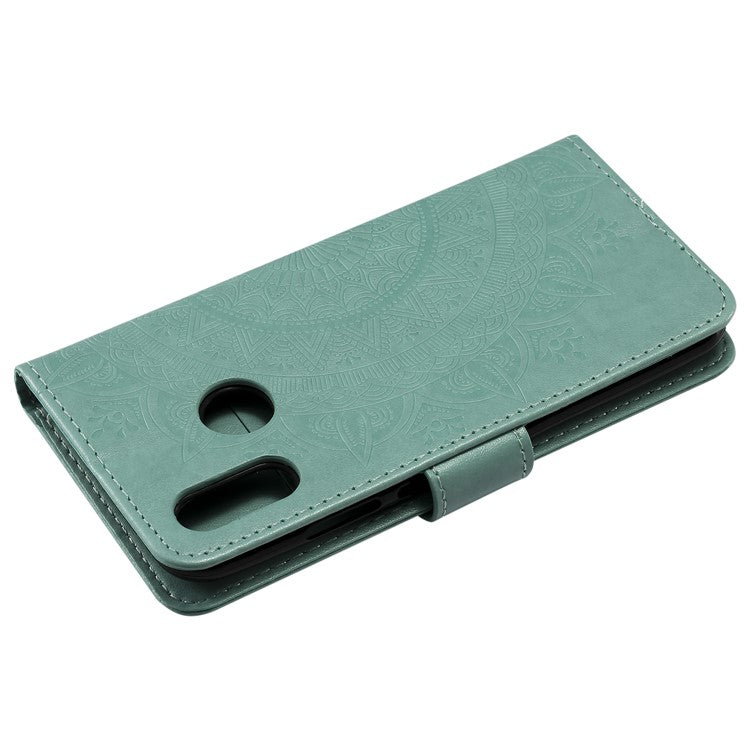 Imprinted Mandala Pattern Stand Wallet Leather Phone Cover for Huawei P20 Lite / Nova 3e - Cyan