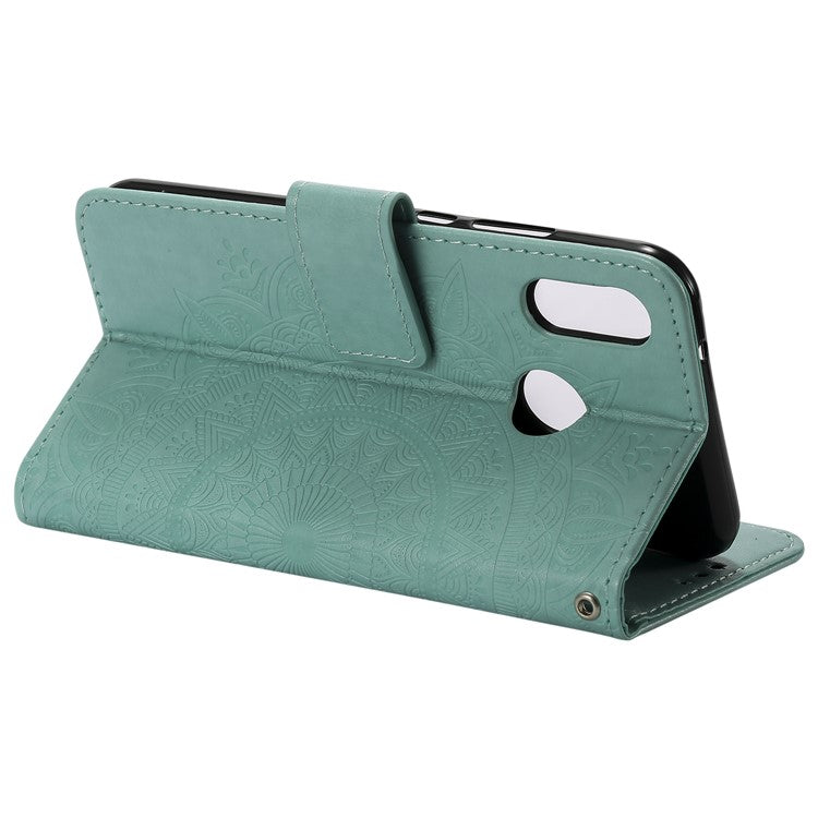 Imprinted Mandala Pattern Stand Wallet Leather Phone Cover for Huawei P20 Lite / Nova 3e - Cyan