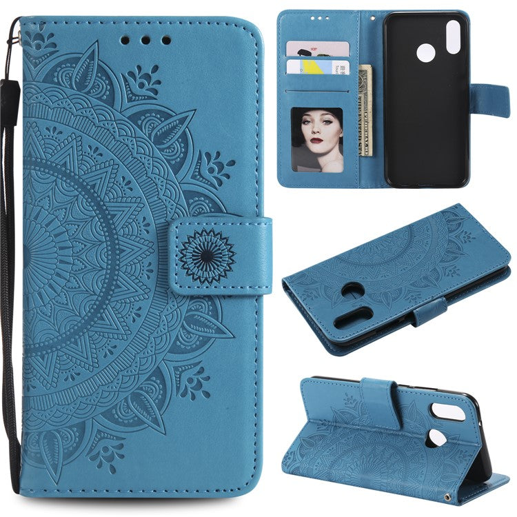 Imprinted Mandala Pattern PU Leather Mobile Case with Card Slots for Huawei P20 Lite / Nova 3e - Blue