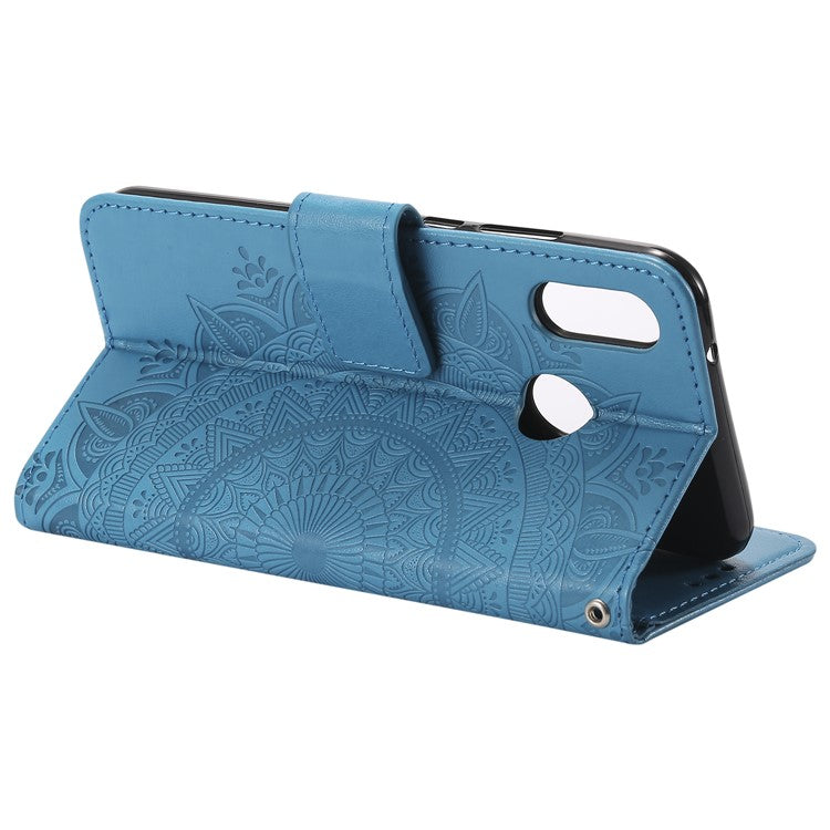 Imprinted Mandala Pattern PU Leather Mobile Case with Card Slots for Huawei P20 Lite / Nova 3e - Blue