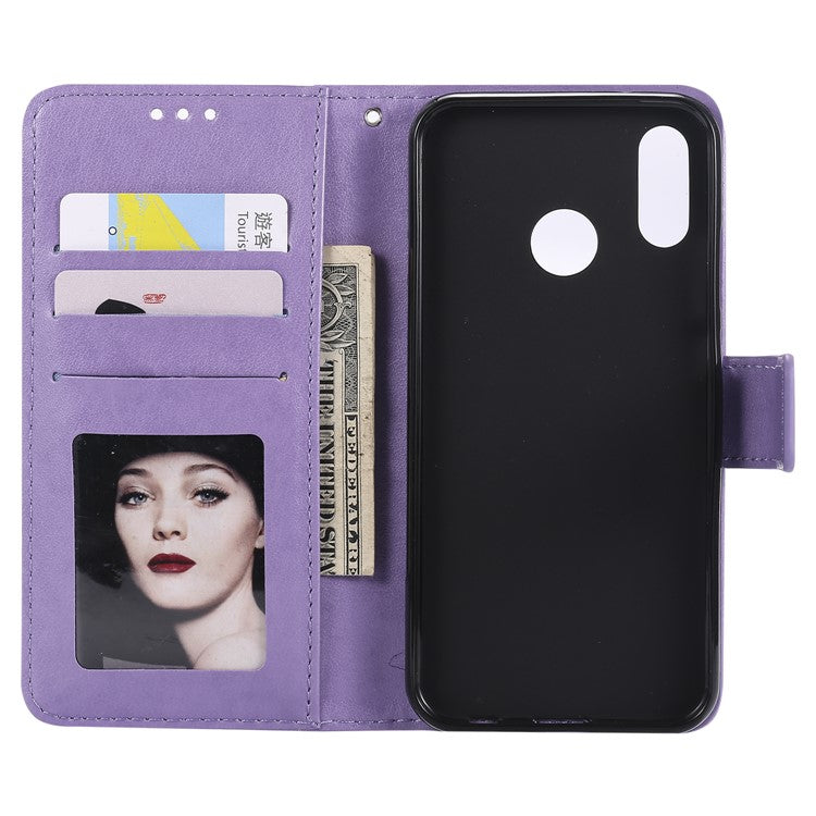 Imprinted Mandala Pattern Wallet Leather Cell Phone Case Accessory for Huawei P20 Lite / Nova 3e - Purple