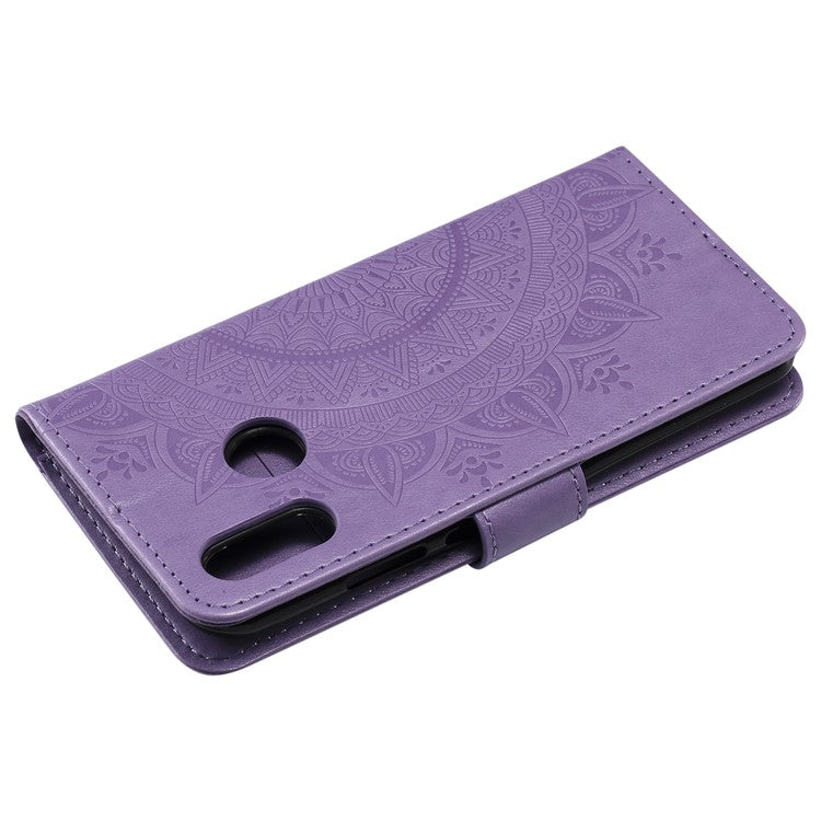 Imprinted Mandala Pattern Wallet Leather Cell Phone Case Accessory for Huawei P20 Lite / Nova 3e - Purple