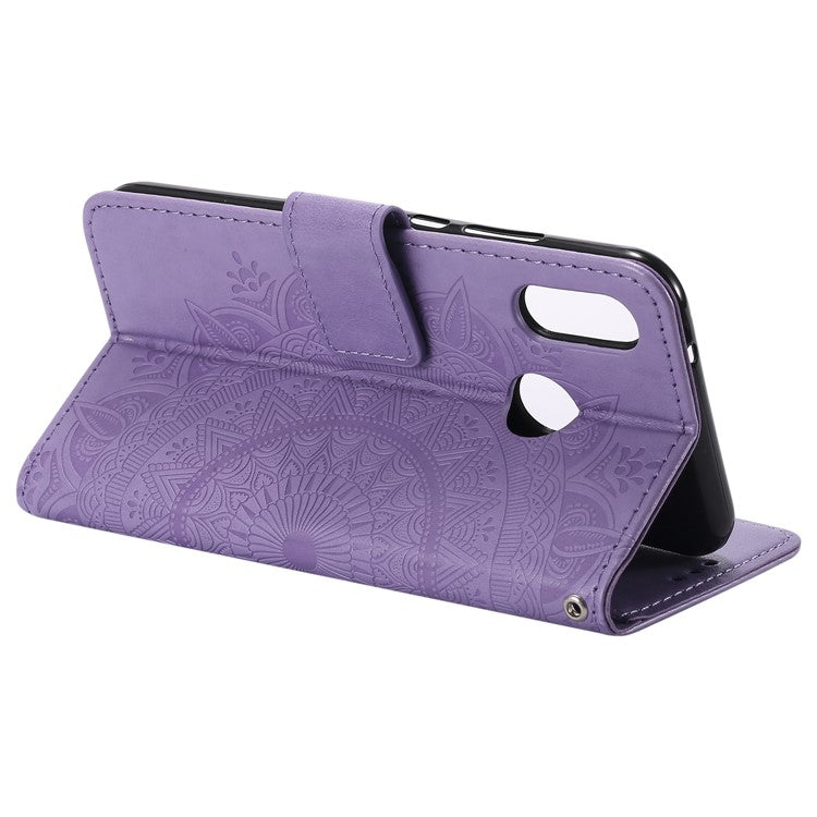 Imprinted Mandala Pattern Wallet Leather Cell Phone Case Accessory for Huawei P20 Lite / Nova 3e - Purple