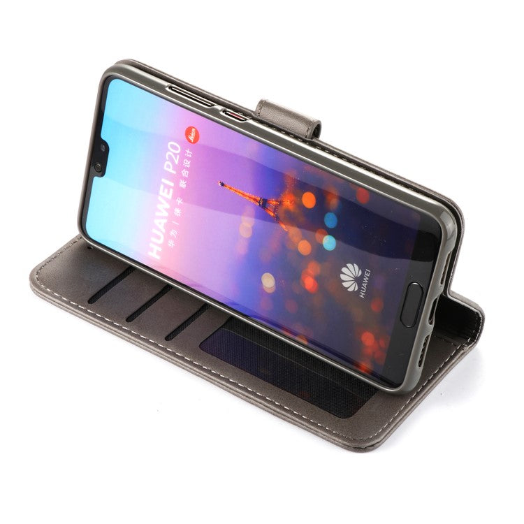 LC.IMEEKE Wallet Leather Stand Cover for Huawei P20 Pro Dual Sided Magnetic Clasp Cover Case - Grey
