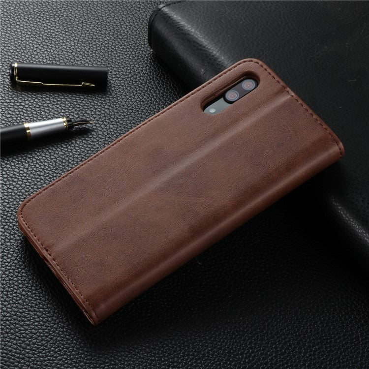 LC.IMEEKE Wallet Leather Stand Shell Case for Huawei P20 Pro Dual Sided Magnetic Clasp Cover Case - Coffee