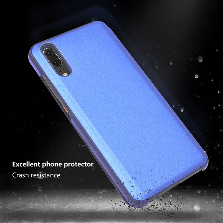 Electroplating Mirror Surface View Window Leather Stand Shell for Huawei P20 Pro - Blue