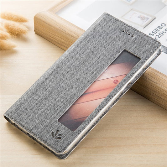 VILI DMX Cross Texture View Window Leather Cover for Huawei P20 Pro - Grey
