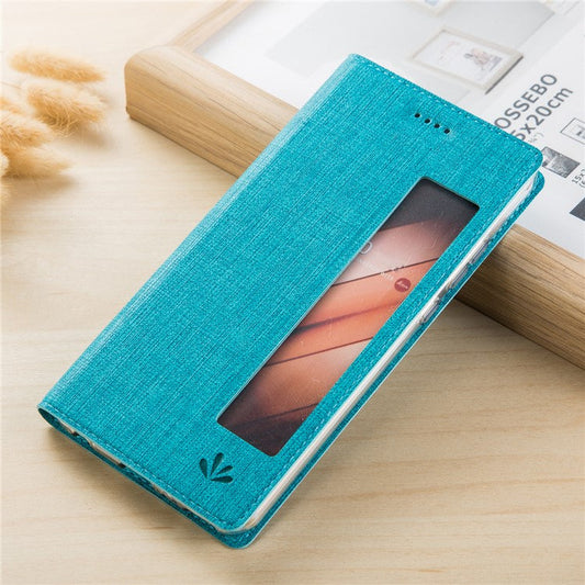 VILI DMX Cross Texture View Window Leather Protection Mobile Phone Case for Huawei P20 Pro - Blue