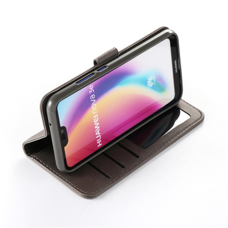 LC.IMEEKE Leather Mobile Phone Case for Huawei P20 Lite/Nova 3e with Reversible Magnetic Clasp Wallet Stand Functions  - Grey