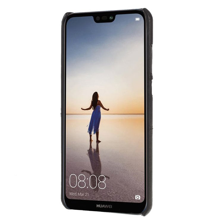 PU Leather Coated PC Phone Cover with Card Holder for Huawei P20 Pro - Black